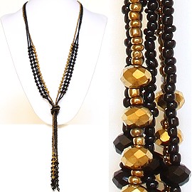 Necklace Lariat Crystal Bead Black Gold ZN033
