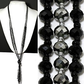 Necklace Lariat Crystal Bead Black Silver ZN040