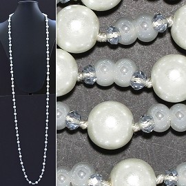Necklace Lariat 60" Crystal Oval Round Beads White ZN044