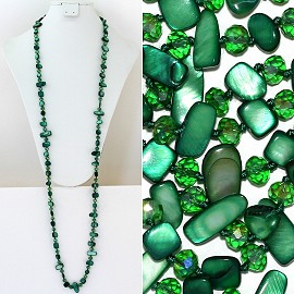 44" Lariat Necklace Oval Crystal Rectangle Stone Green ZN048