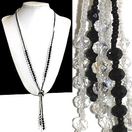 Necklace Lariat Crystal Bead Black Clear ZN050
