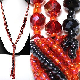 Necklace Lariat Crystal Bead Black Red ZN058