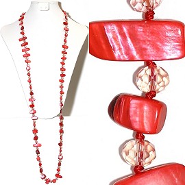 44" Lariat Necklace Oval Crystal Shapes Stone Bead Red Cle ZN066