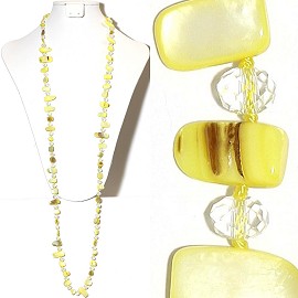 44" Lariat Necklace Oval Crystal Mix Stone Bead Yellow Cle ZN068