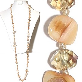 44" Lariat Necklace Oval Crystal Mix Stone Bead Tan Peach ZN070