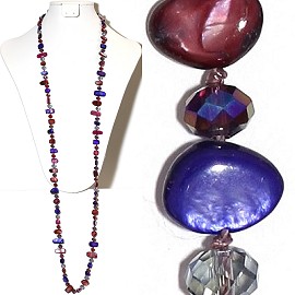 44" Lariat Necklace Oval Crystal Mix Stone Bead Multi Colo ZN073