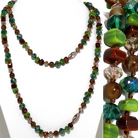 48" Lariat Necklace Square Stone Oval Crystal Bead M Green ZN083