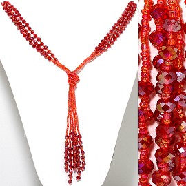 Necklace Lariat Crystal Oval Bead Orange Red ZN100