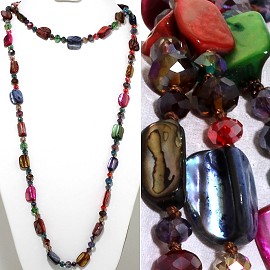 46" Lariat Necklace Mix Shape Shell Crystal Bead Multi Col ZN103
