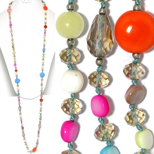Lariat Party Necklace +- 46" Mix Beads Multi Color AB ZN151