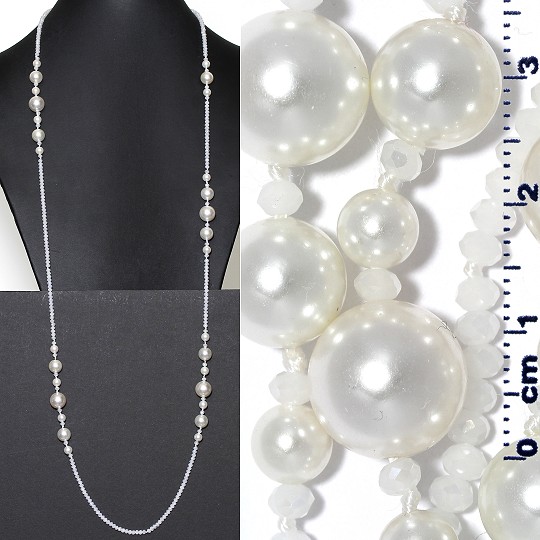 Lariat Necklace +- 40" Crystal & Smooth Beads Frost White ZN160