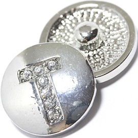 1pc 18mm Snap On Charm Rhinestone Silver Letter - T - ZR1083