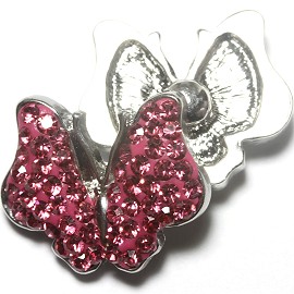 1pc 18mm Snap On Charm Rhinestone Hot pink Butterfly ZR1169