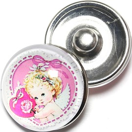 1pc 18mm Snap On Charm Heart Baby Angel Pink ZR1262