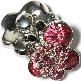 1pc 18mm Snap On Charm Pink Butterfly Rhinestone ZR1636
