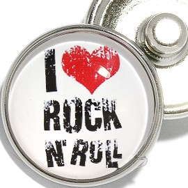 1pc 18mm Snap On Charm Round I Heart Rock N' Roll White ZR2118