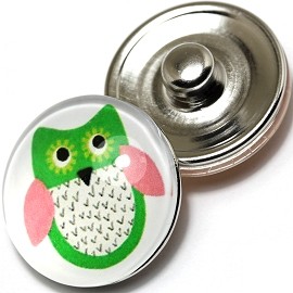 1pc 18mm Snap On Charm Round Green Owl ZR241