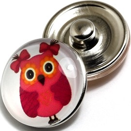 1pc 18mm Snap On Charm Round Red Owl ZR246