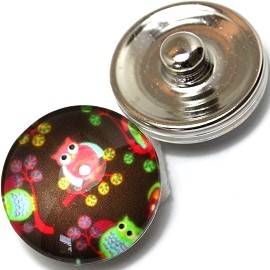 1pc 18mm Snap On Charm Owl Red Green ZR358