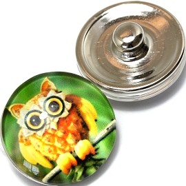 1pc 18mm Snap On Charm Owl Green Yellow ZR361